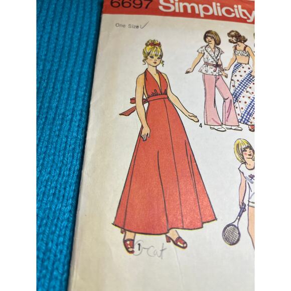 Simplicity Pattern 6697 Barbie 11 1/2in doll clothes 1970s dress jumpsuit top - Picture 2 of 6